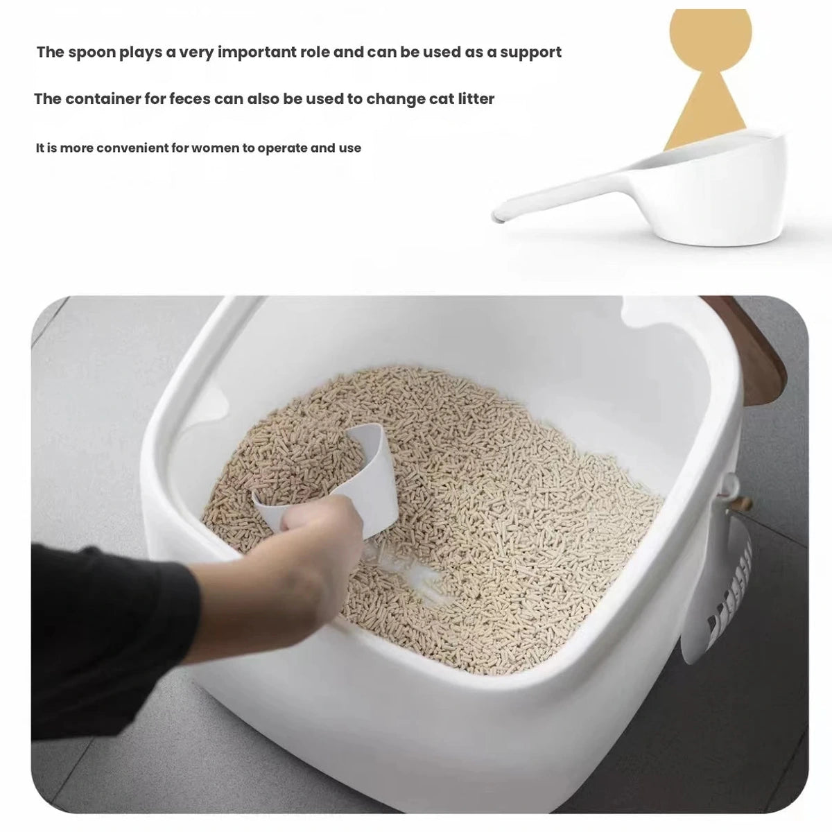 inFluffy slotted scoop removing clumps from a litter box
