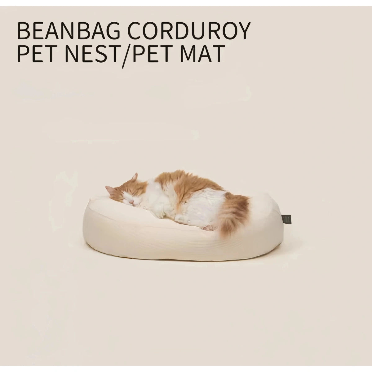 inFluffy rounded corduroy pet nest with a sleeping cat