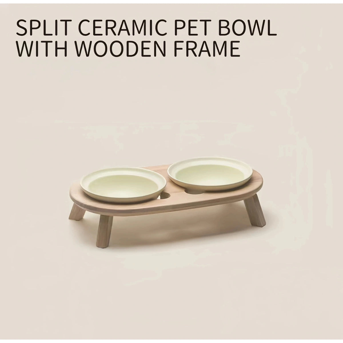 inFluffy ceramic double bowl set with wooden frame