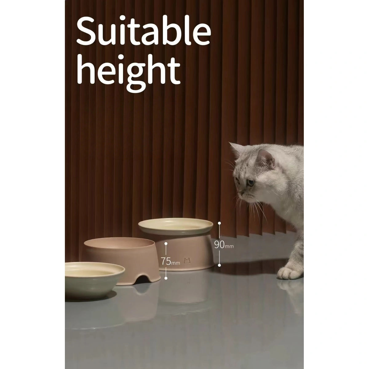 Cat beside the inFluffy raised feeding bowl