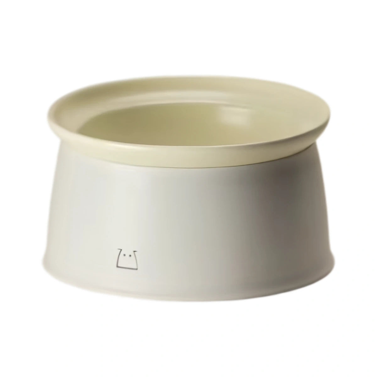 Cream inFluffy raised pet bowl with removable pale insert