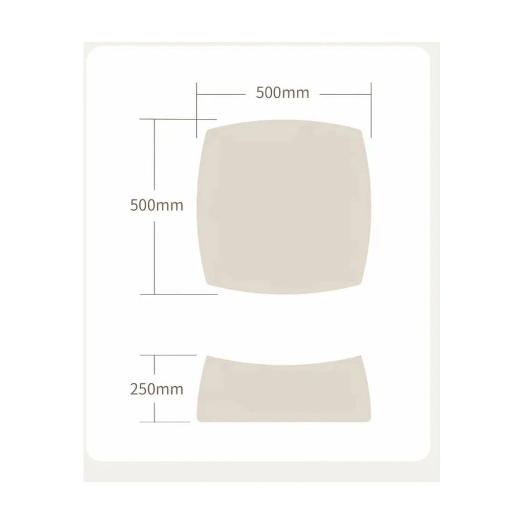 inFluffy square pouf dimension guide showing 500 × 500 × 250 mm