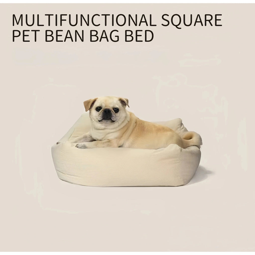 Dog relaxing on the inFluffy square bean bag pet bed