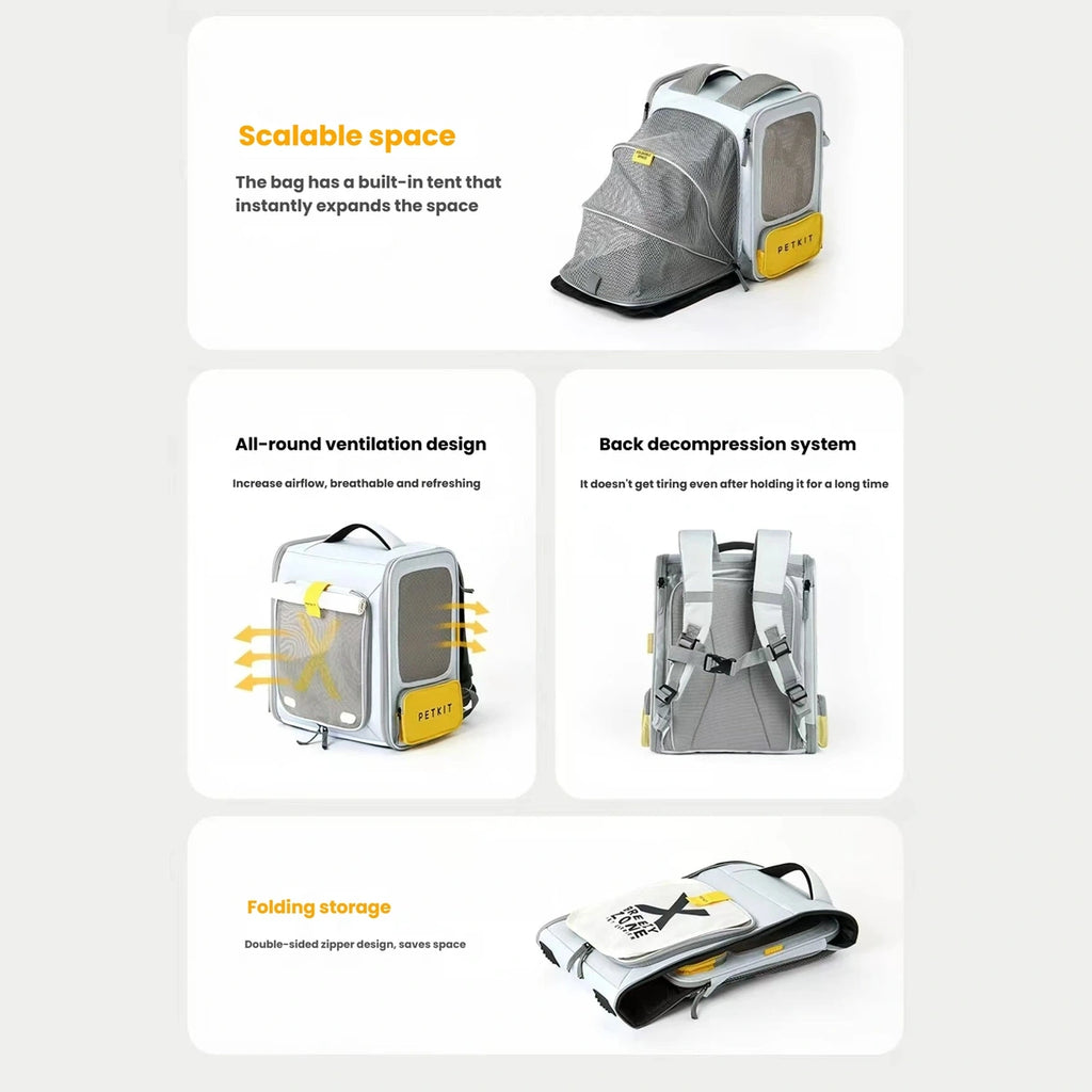 Expandable mesh and ventilation features of the PETKIT carrier
