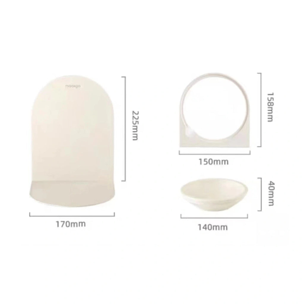 Dimensions diagram for the Miao Xiang Jia raised ceramic cat bowl