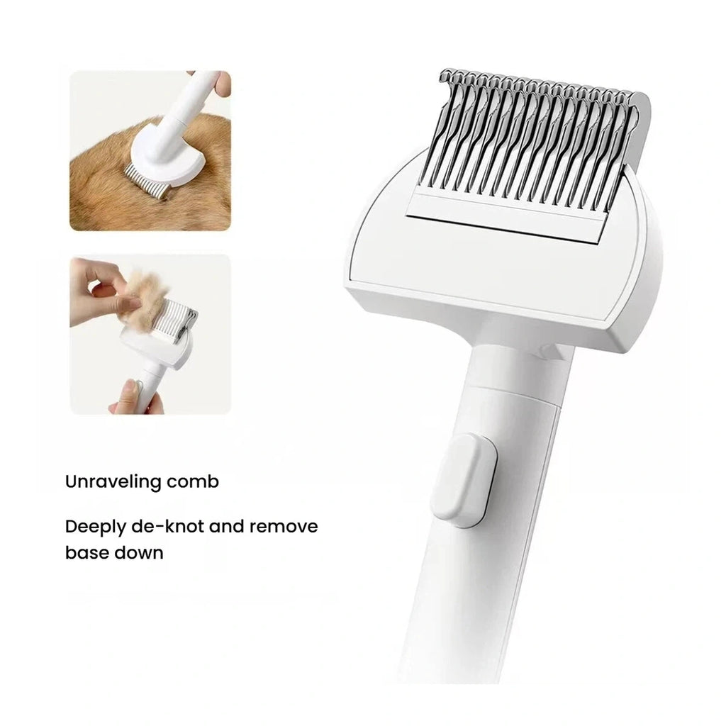 Detangling comb attachment on the Miao Xiang Jia pet grooming brush