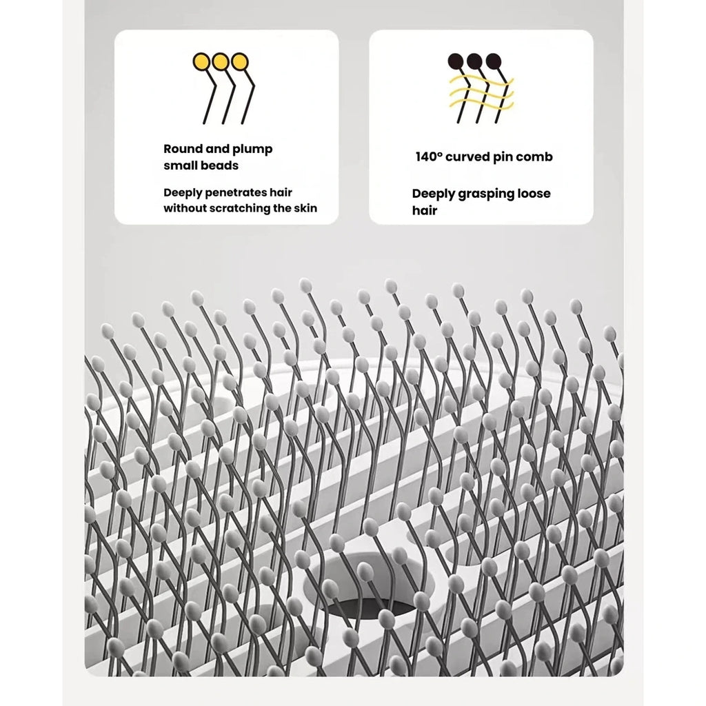 Rounded bent-tip pins on the Miao Xiang Jia deshedding brush