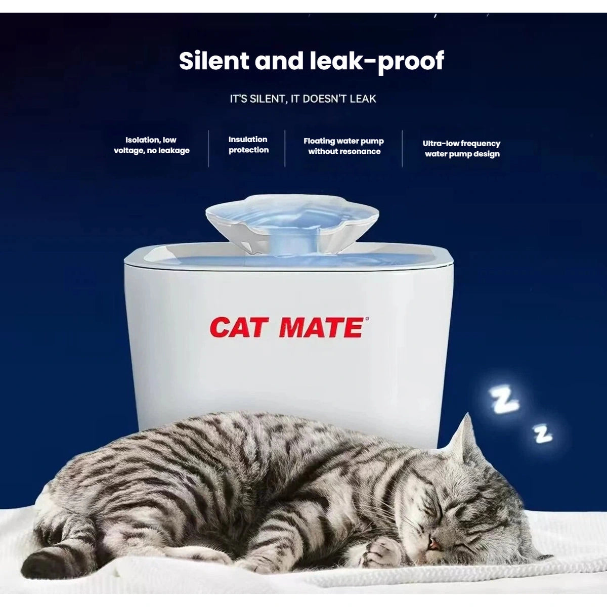 Silver CatMate cat water fountain in a home setting