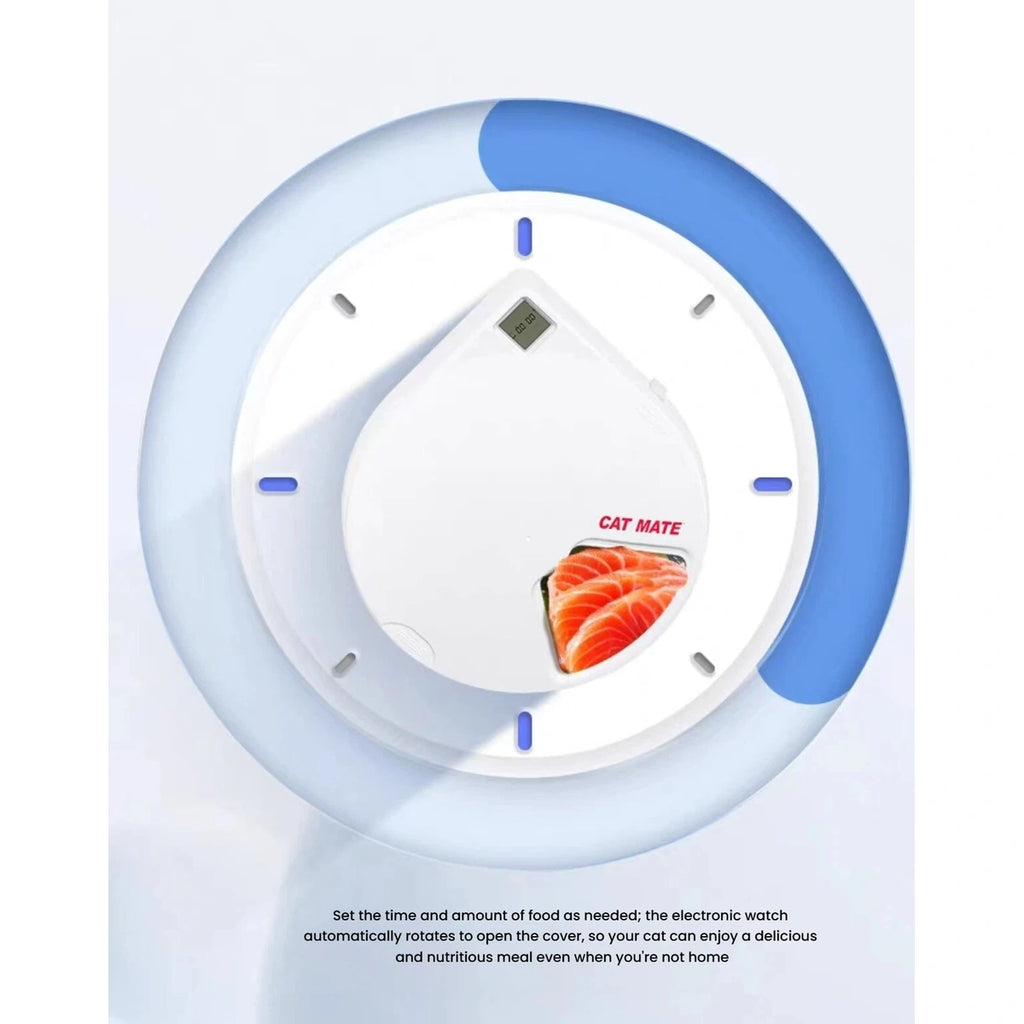 Top view of the CatMate five-meal feeder timer dial