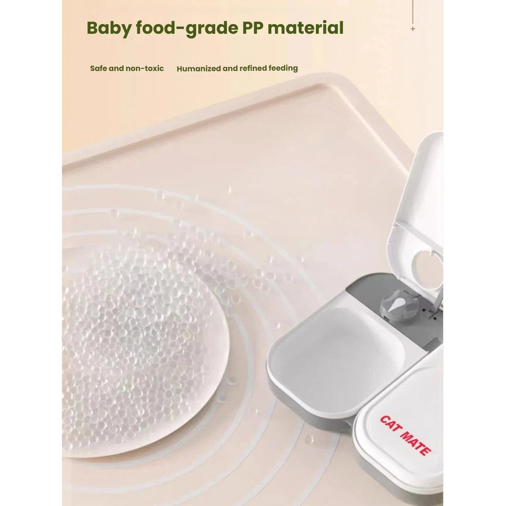 Open CatMate feeder trays showing washable food-contact surfaces