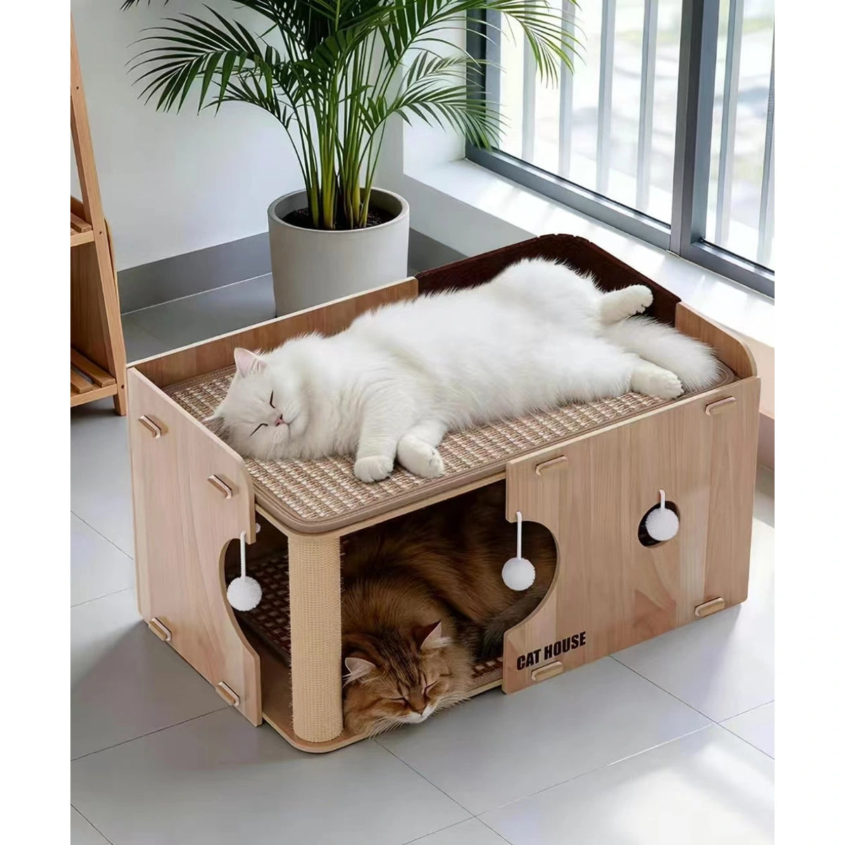 Cats resting in the upper bed and lower cooling compartment