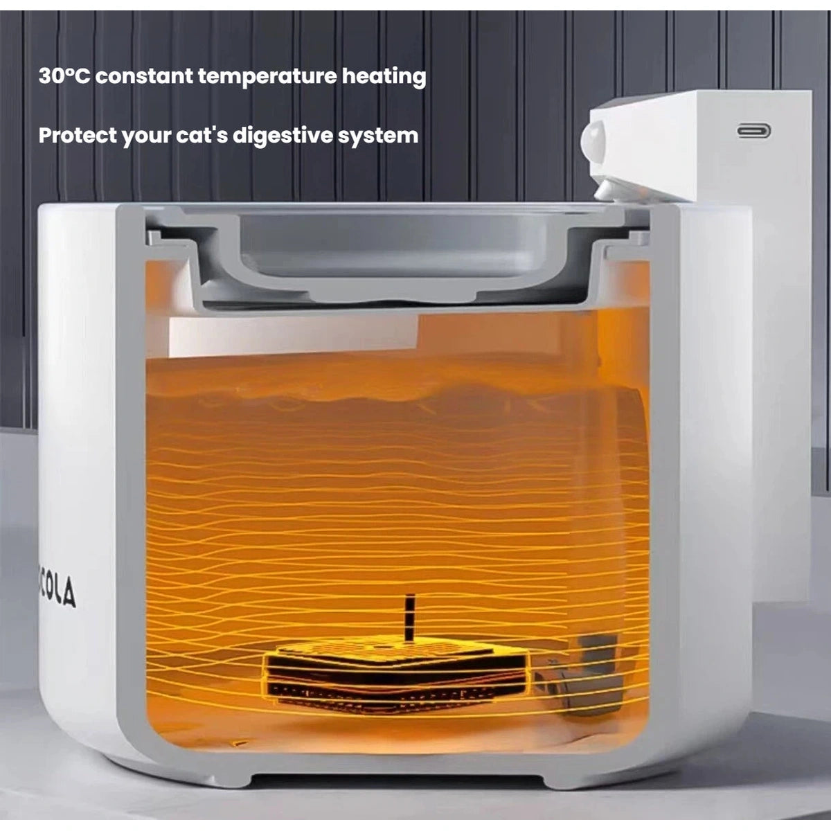 Cutaway of the warming system inside the Popocola ceramic fountain