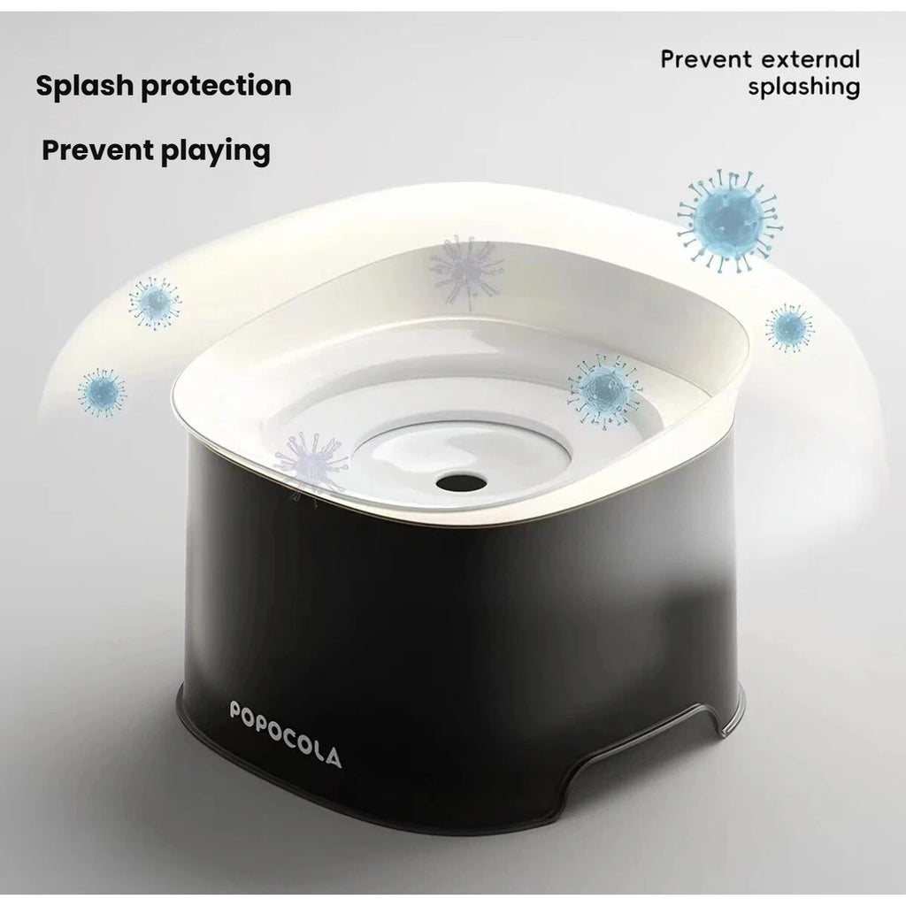 Popocola floating-disk pet bowl showing the anti-splash design