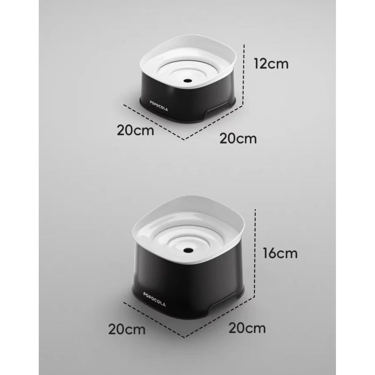 Medium and large Popocola pet water bowls shown side by side