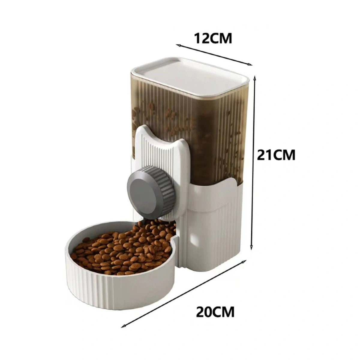 Cage-mounted food dispenser dimensions of 12 by 21 by 20 centimetres