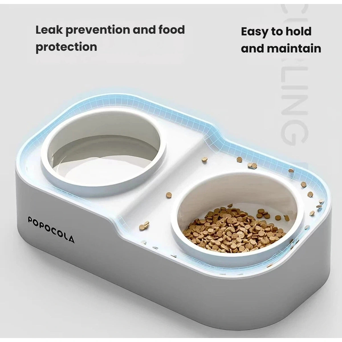 Raised rim around the Popocola double pet bowl base