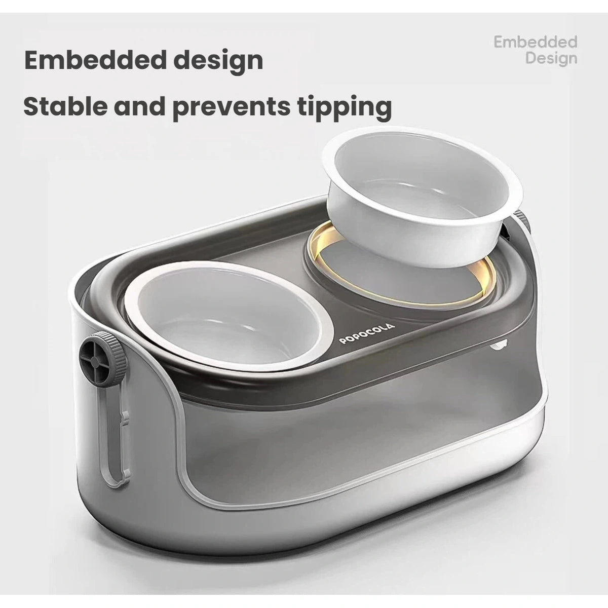 Embedded ceramic bowls in the Popocola anti-tipping base