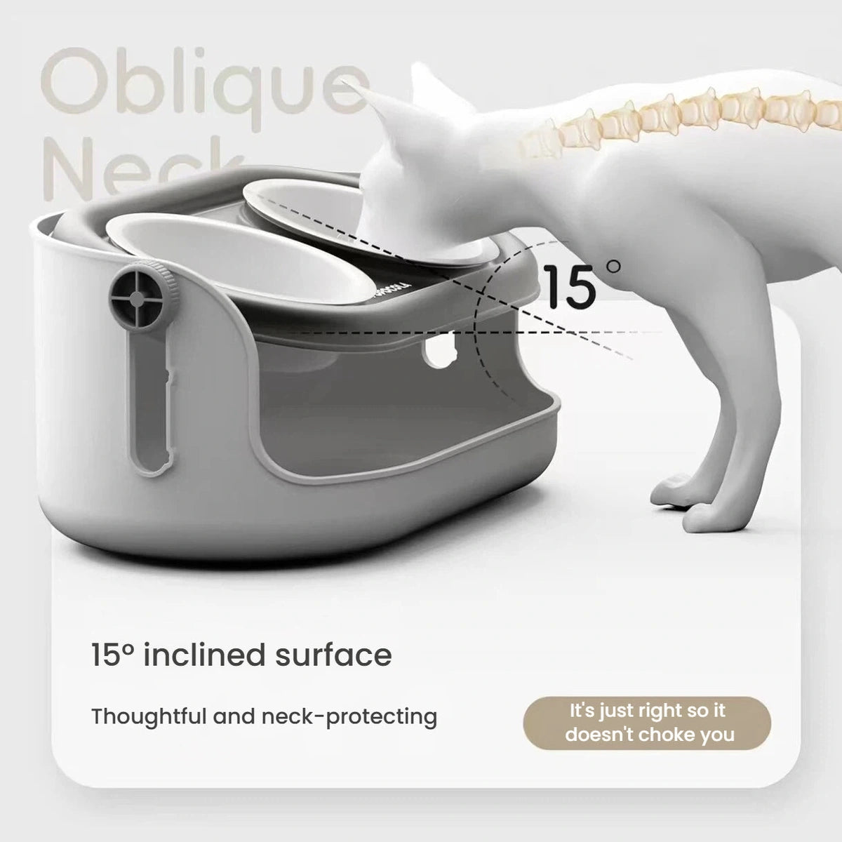 Dog approaching the Popocola pet bowl at its tilted setting