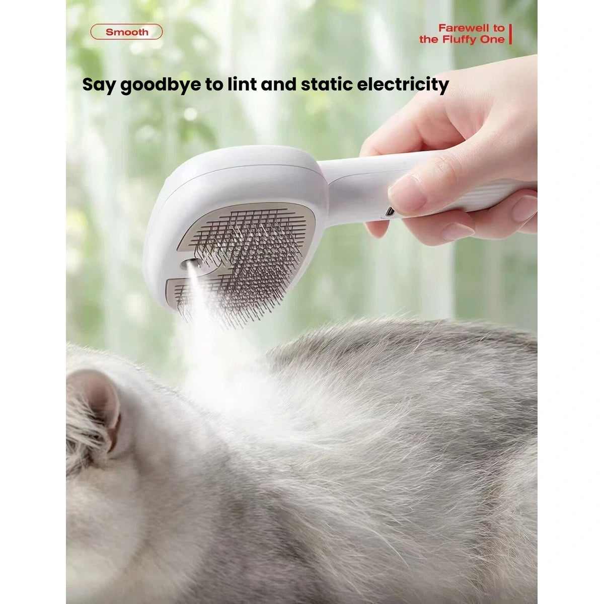 Petstar spray brush collecting loose fur from a cat’s coat
