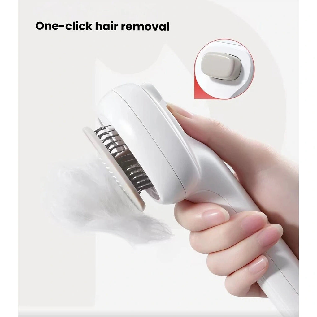 Push-button fur release on the Petstar spray grooming brush