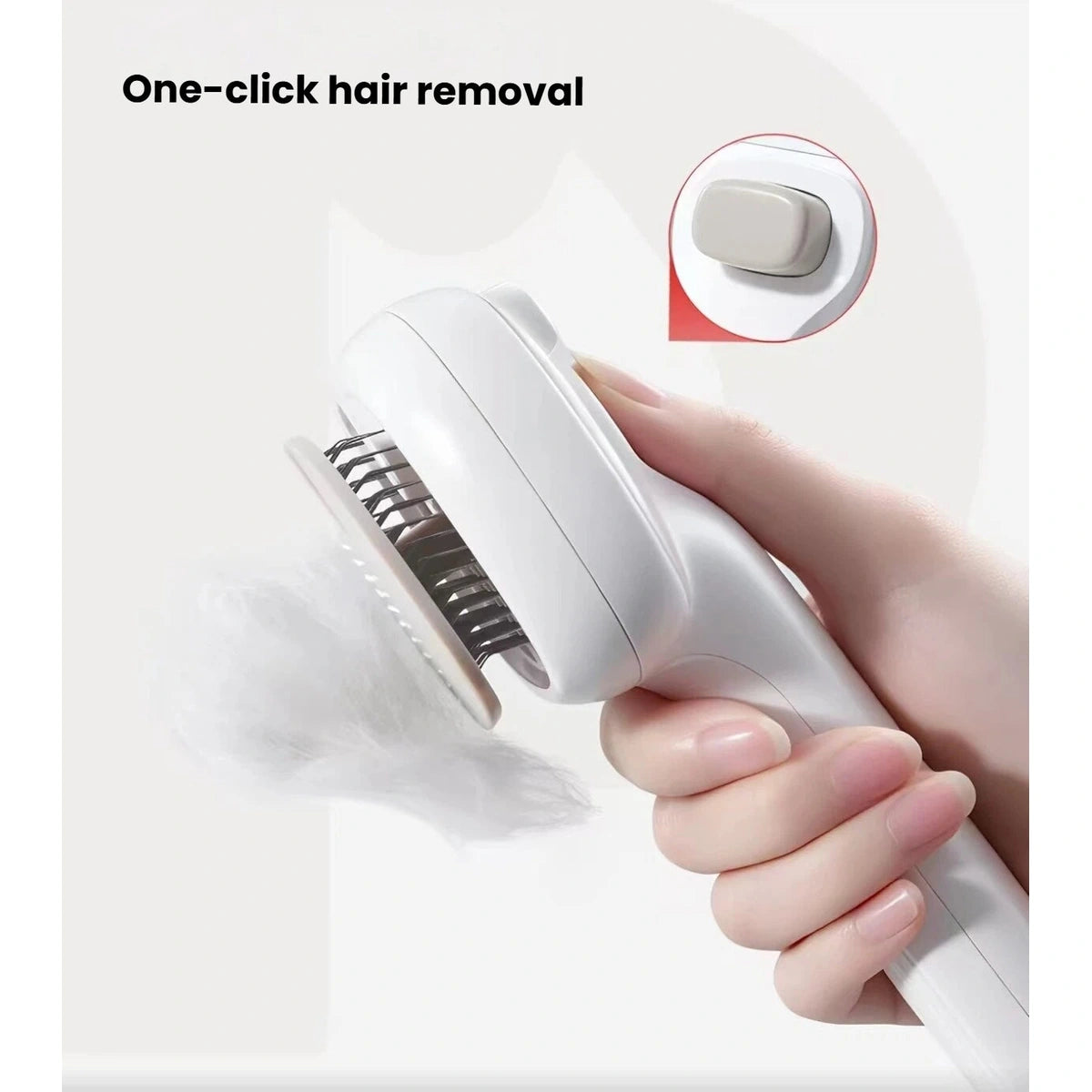 Push-button fur release on the Petstar spray grooming brush