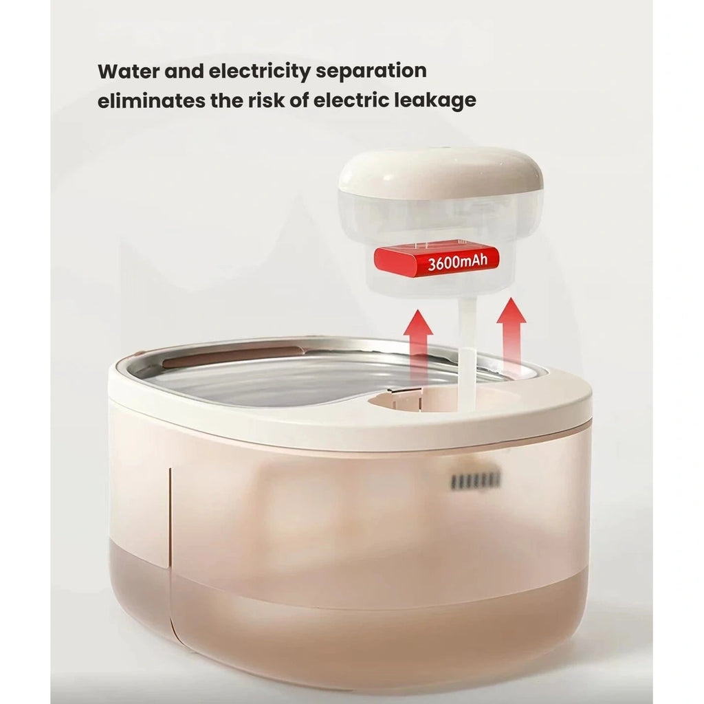 Exploded Petstar fountain view showing the removable powered top module