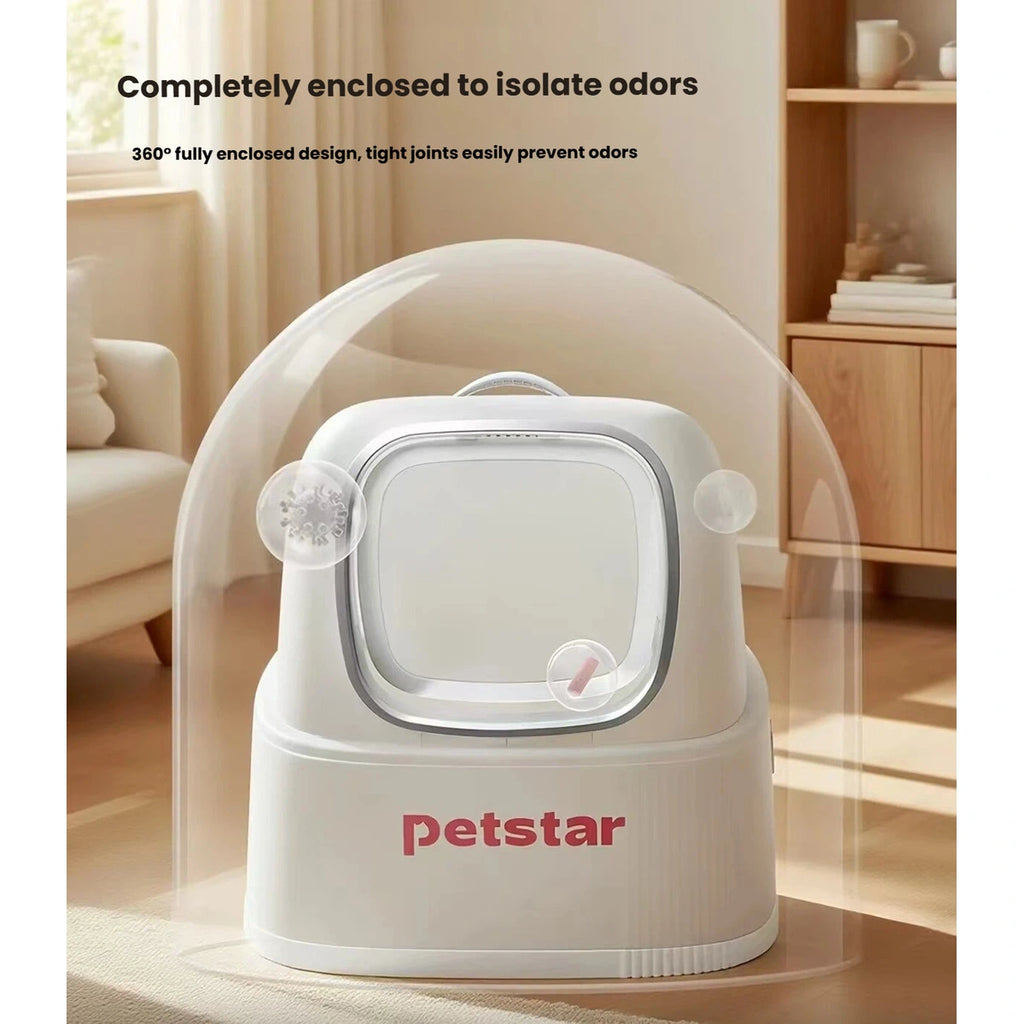 Rounded hood and front entry on the Petstar enclosed litter box