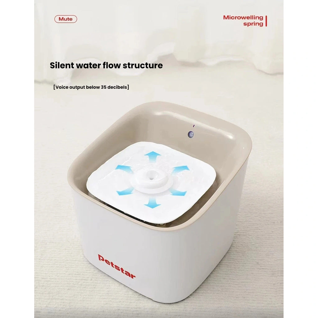 Close-up of water flowing into the Petstar fountain tray