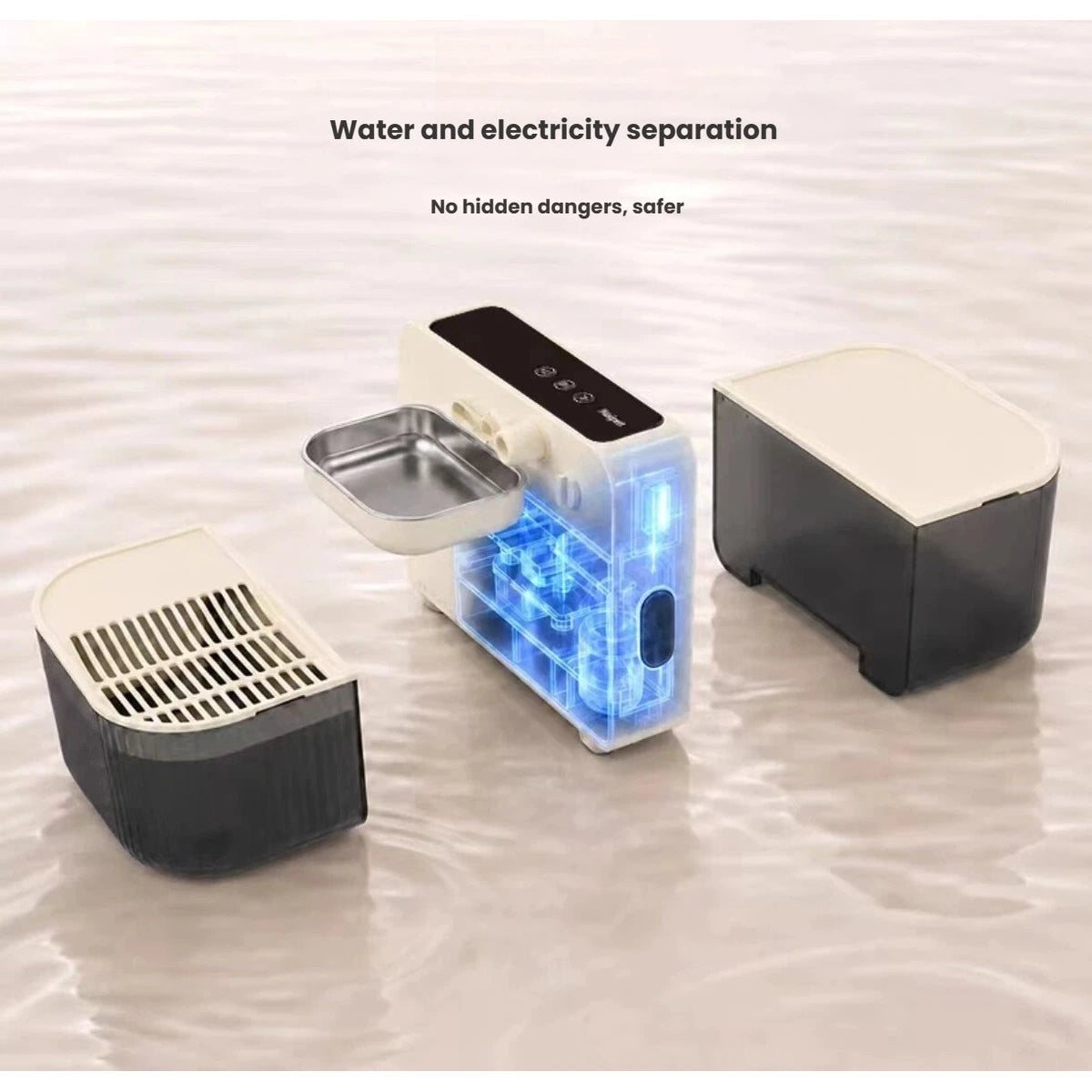Naipet fountain components separated to show the water tanks and central unit