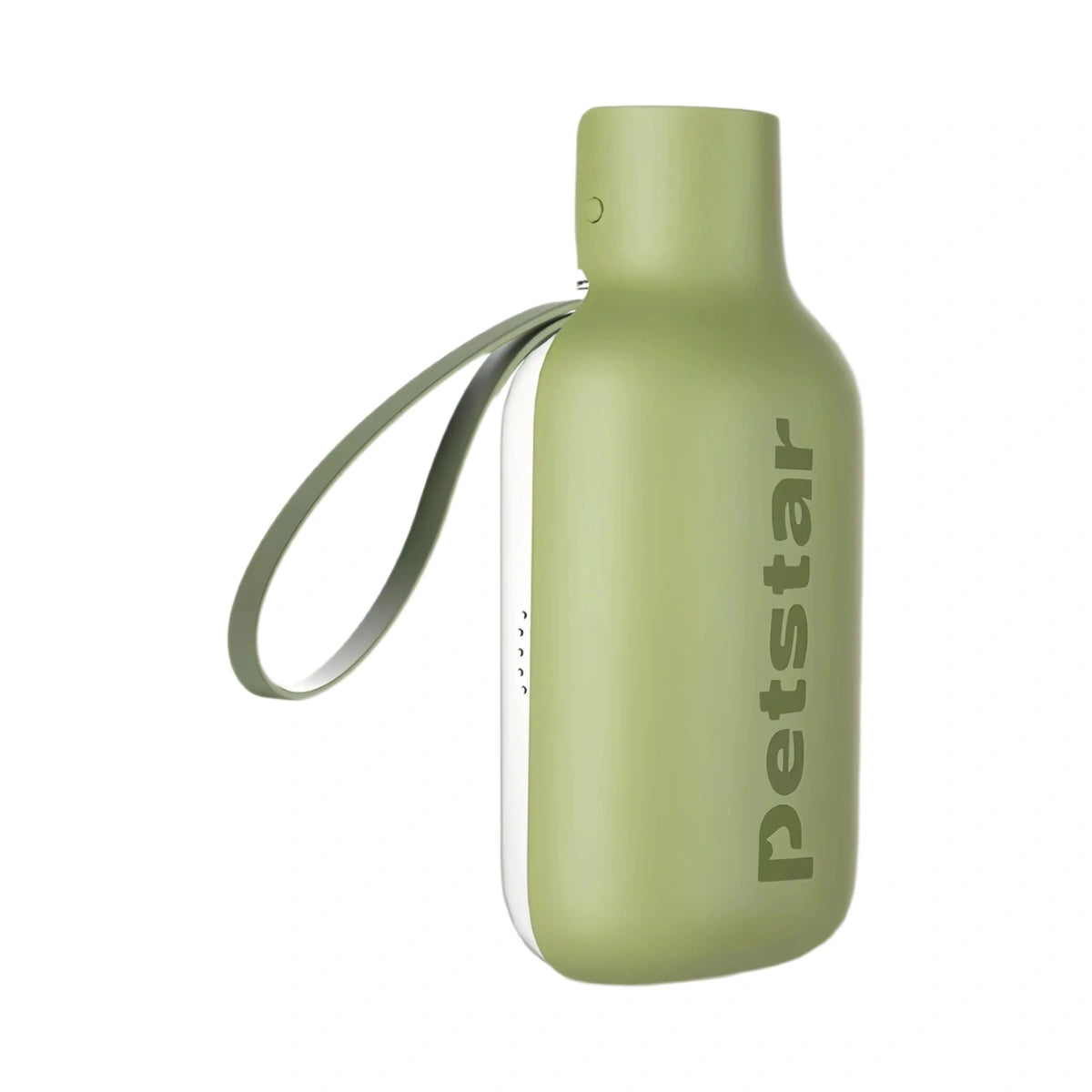 Green Petstar folding dog water bottle with matching wrist strap