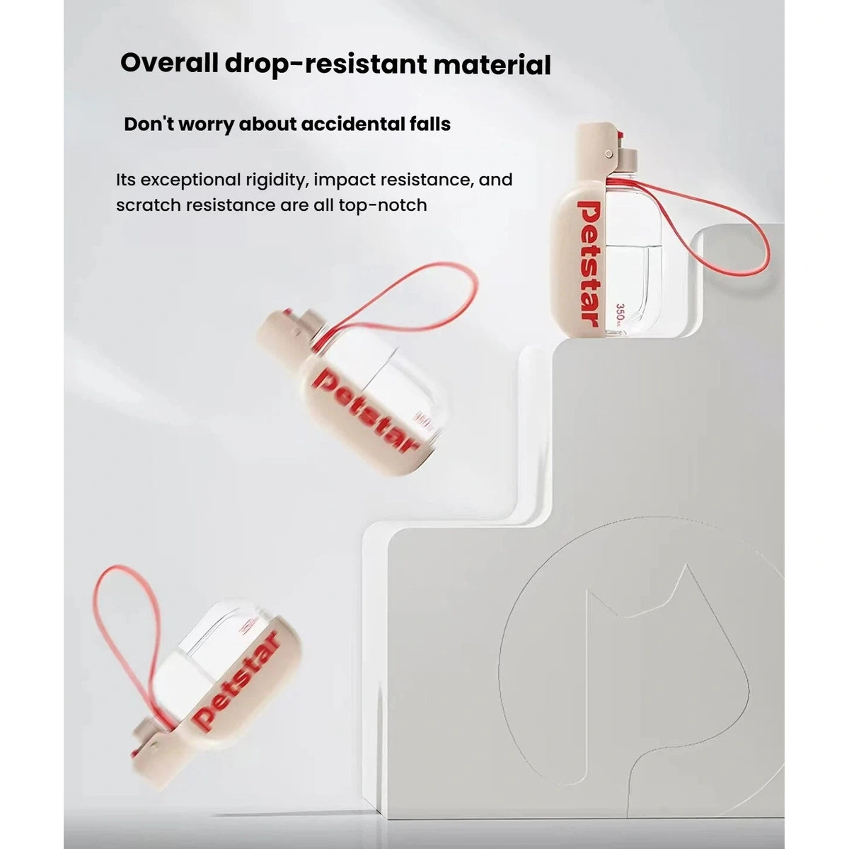 Petstar mini bottle shown in a drop-resistance illustration