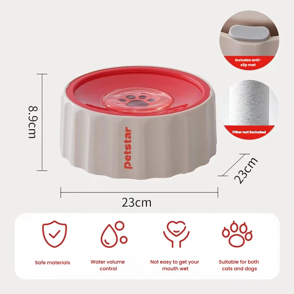 Large Petstar water bowl size and accessory diagram