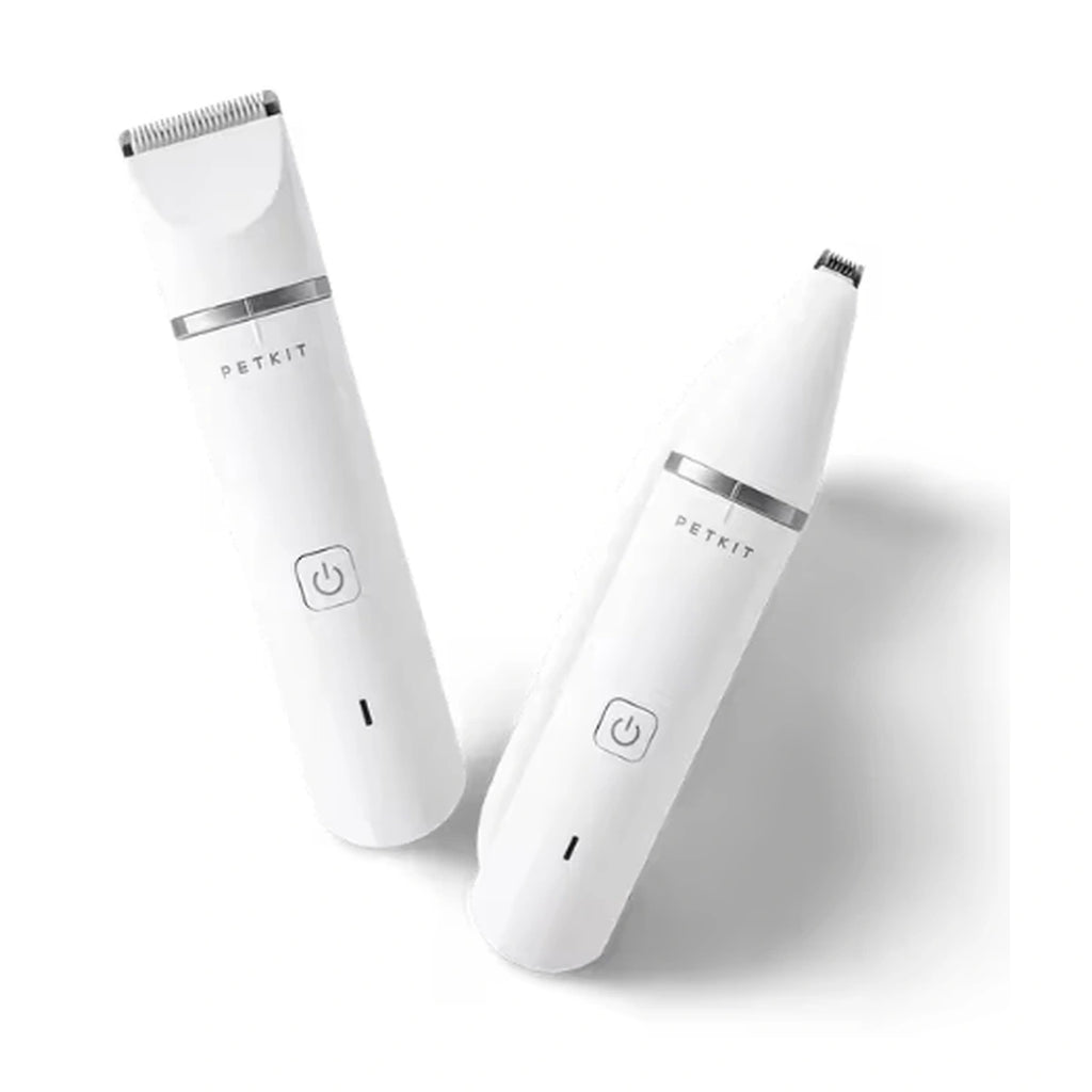 PETKIT white pet trimmer shown with wide and narrow cutting heads