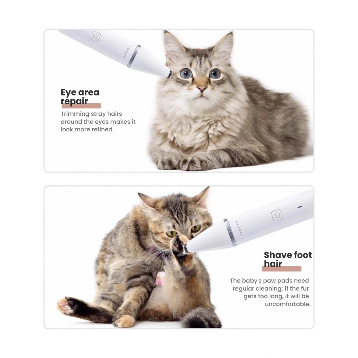 猫の顔と足の近くで使うPETKIT細部用トリマー