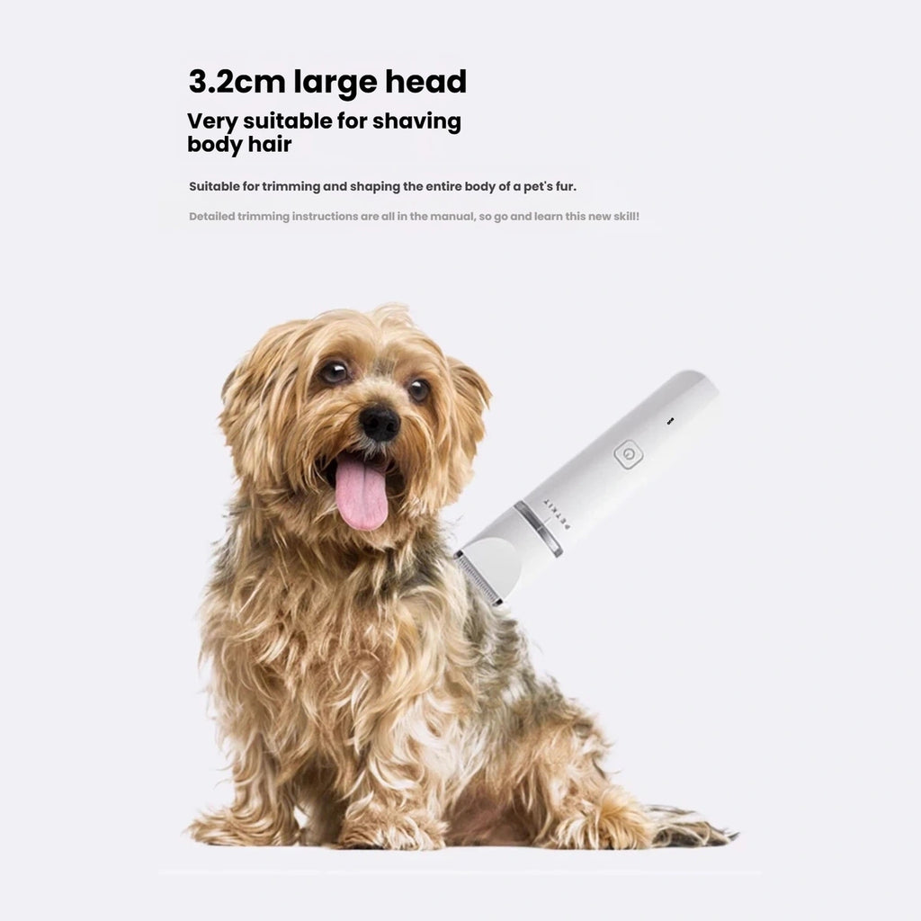 PETKIT wide body-trimming head shown beside a dog