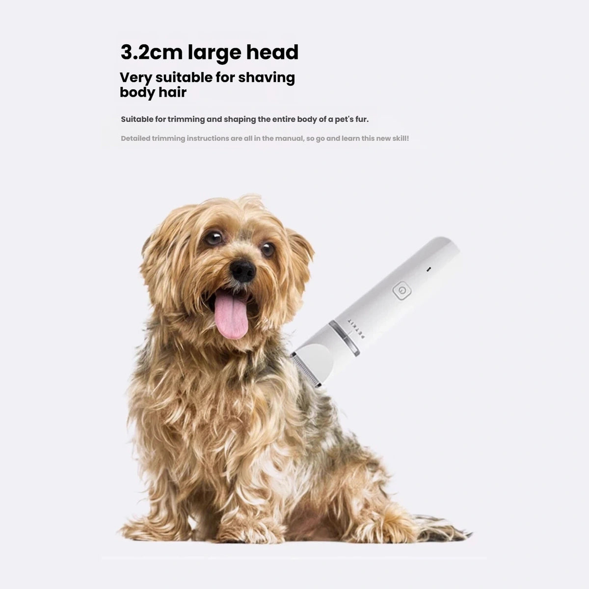 犬のそばに置かれたPETKITの幅広ボディ用ヘッド