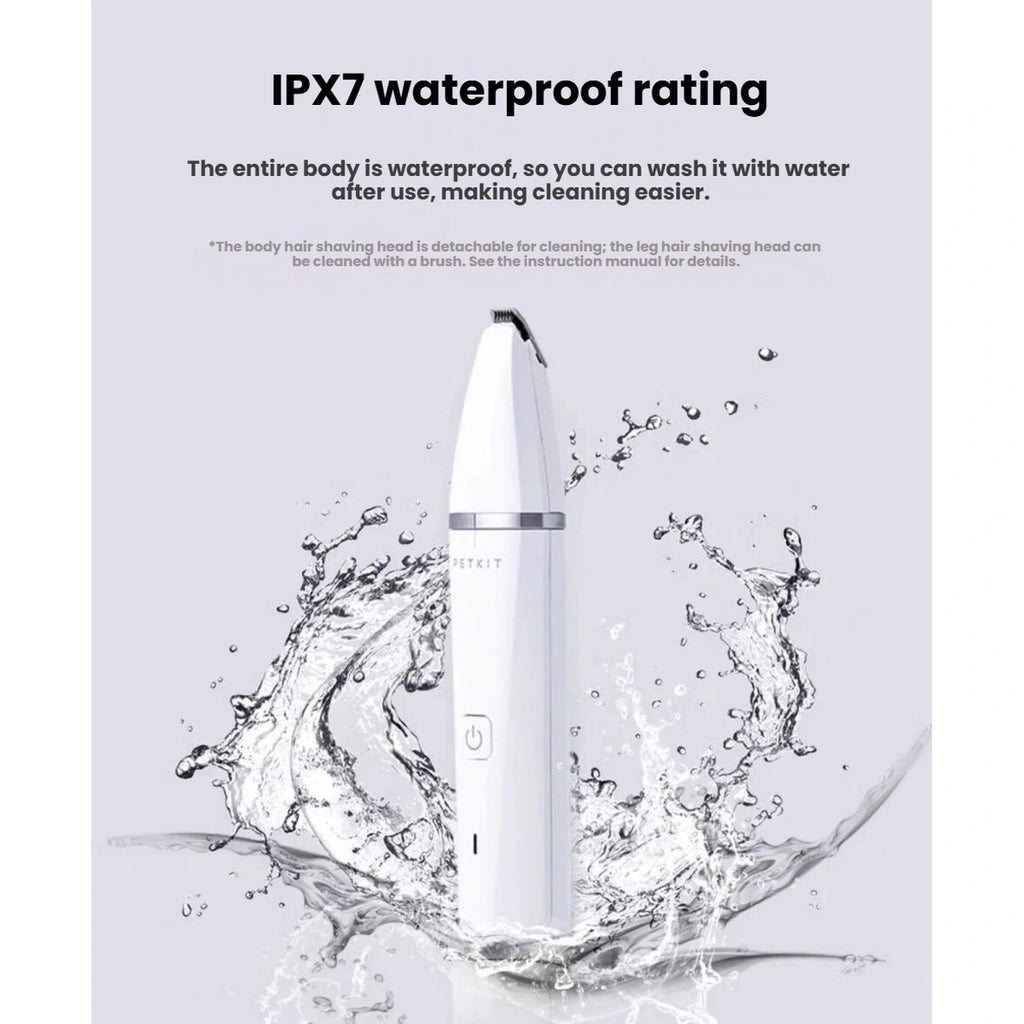 PETKIT trimmer in a water-resistance illustration