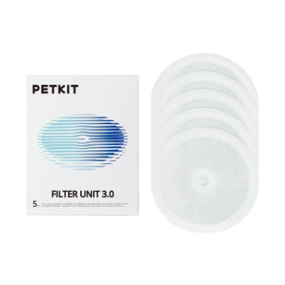 PETKIT Filter Unit 3.0 box beside five oval replacement fountain filters
