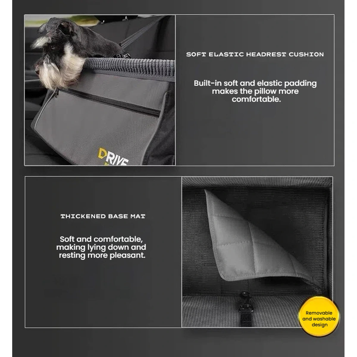 EzyDog Drive booster seat padding and removable base liner