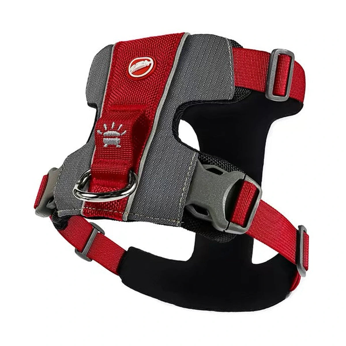Red EzyDog X-Link harness with black straps