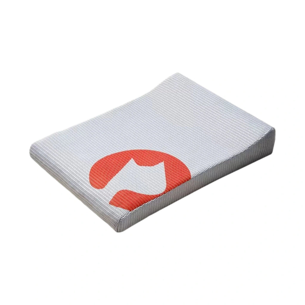 White Petstar contoured pet bed with an orange graphic
