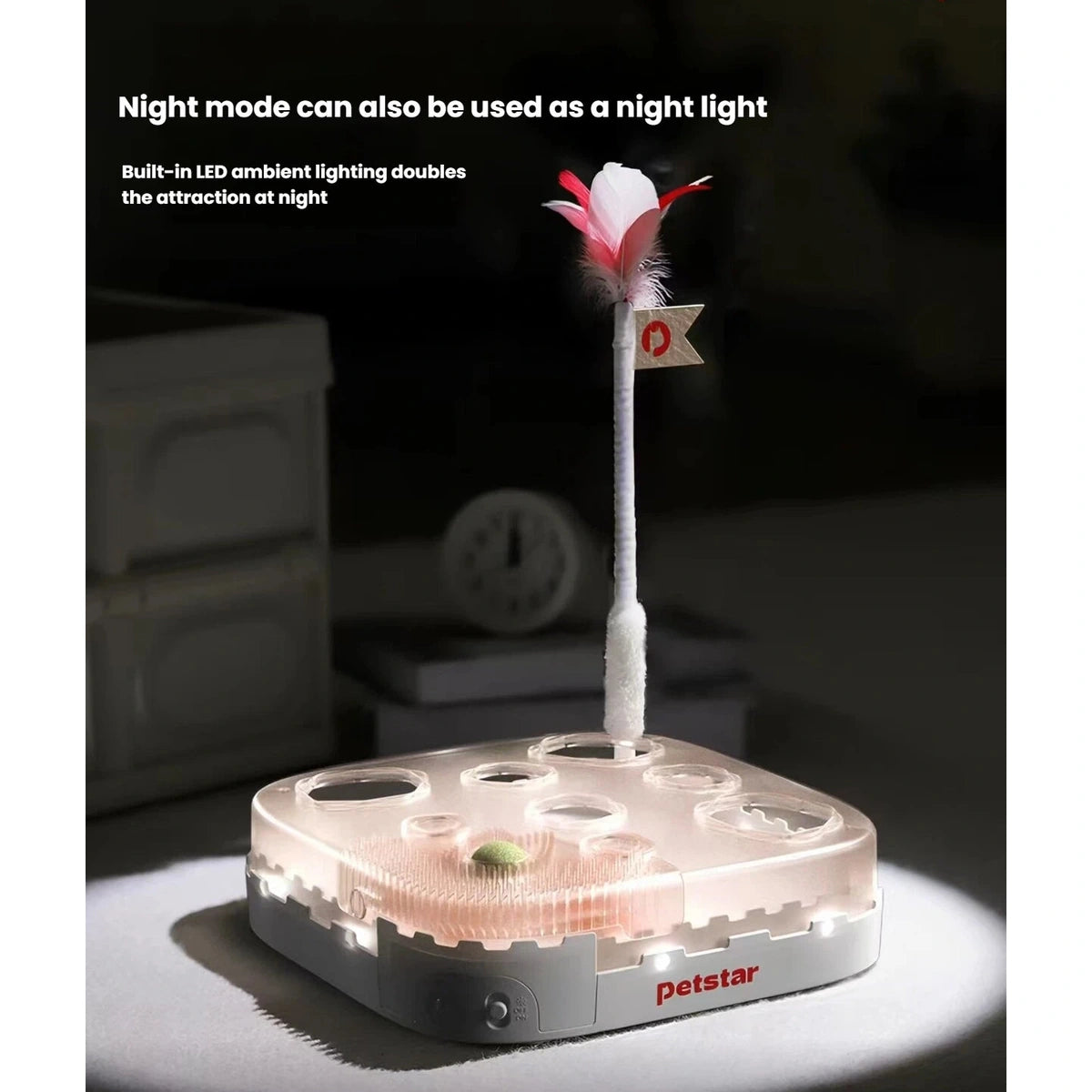 Petstar feather-wand toy illuminated in LED night mode