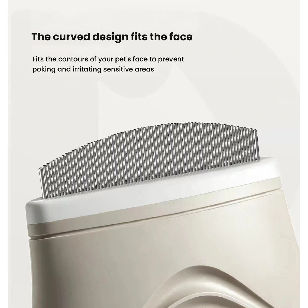 Close-up of the curved metal teeth on the Petstar facial comb
