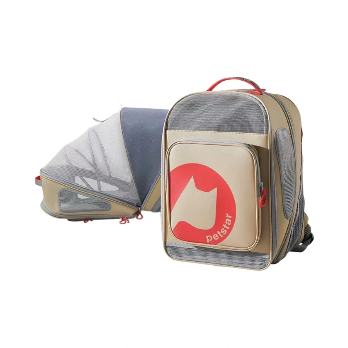 Petstar backpack beside its expanded mesh resting section