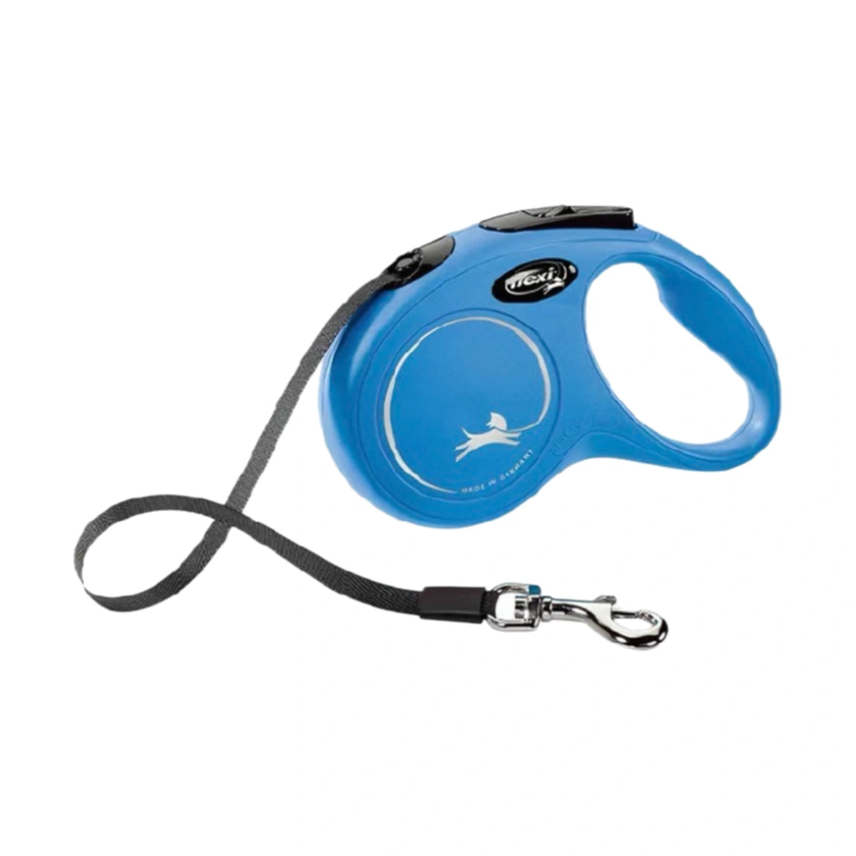 Blue Flexi Classic retractable tape dog lead with compact housing and metal clip