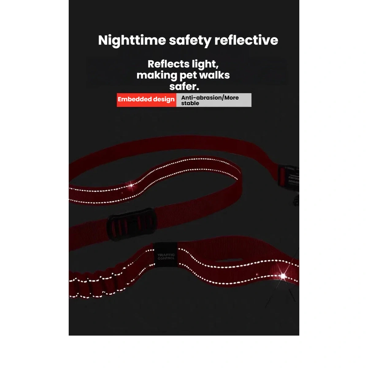 Reflective stitching highlighted along an EzyDog Zero Shock leash
