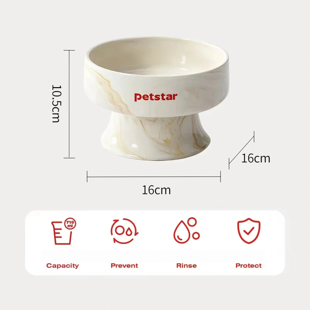 Elevated Petstar ceramic bowl dimensions: 16 cm across and 10.5 cm high
