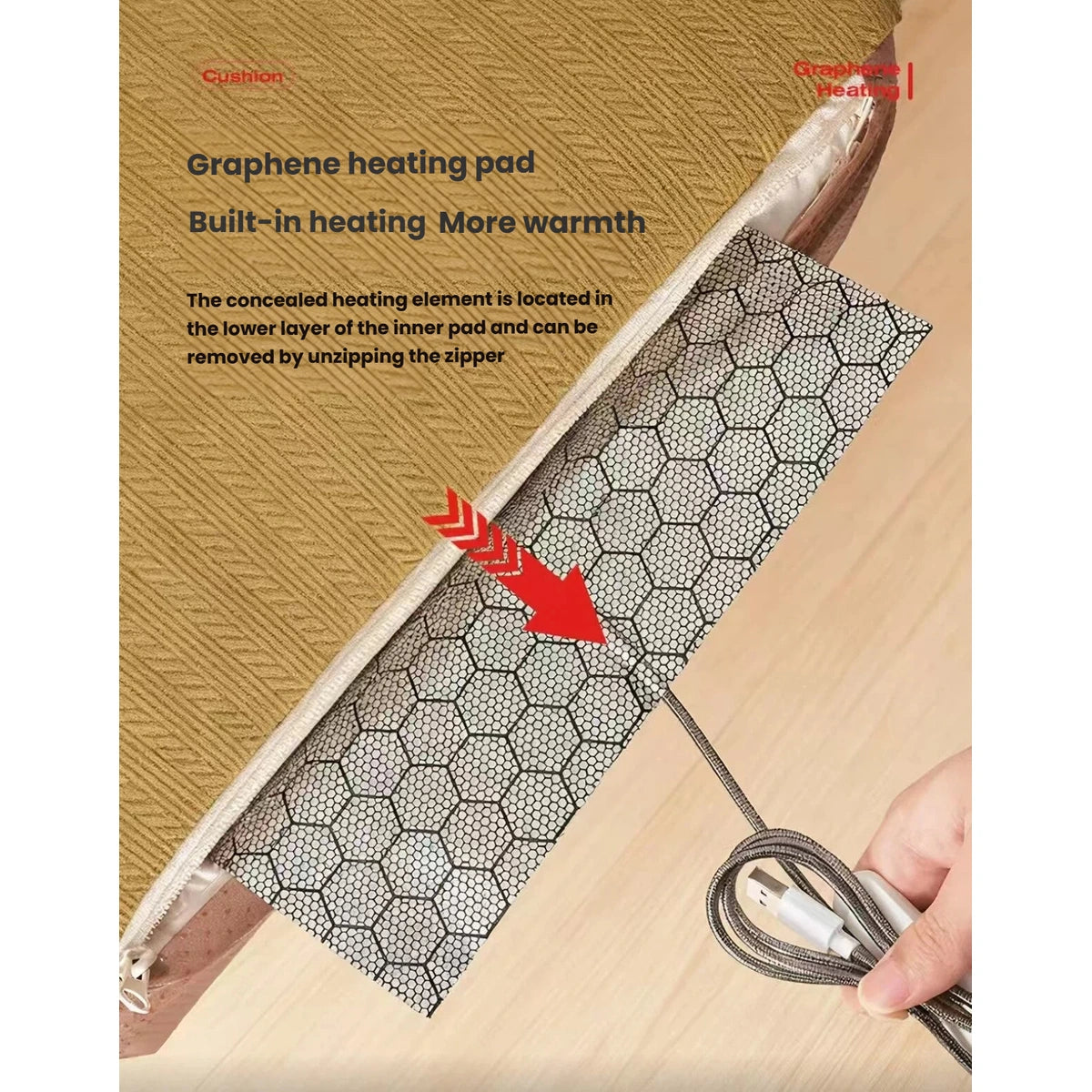 Petstar inner cushion unzipped to show the removable heating element