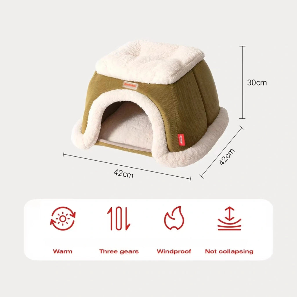 Petstar green heated cat house dimension diagram: 42 × 42 × 30 cm