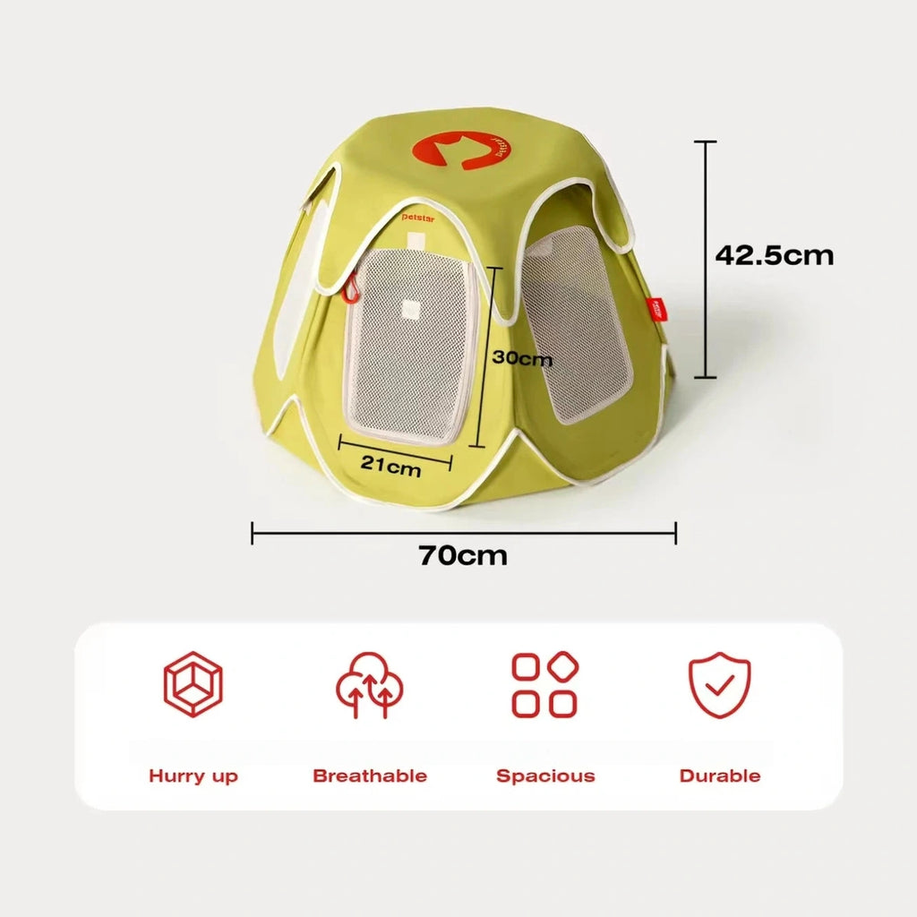 Petstar cat tent size diagram showing 70 cm width and 42.5 cm height